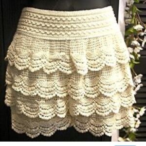 India Boutique Cream Crochet Mini Skirt NWT
